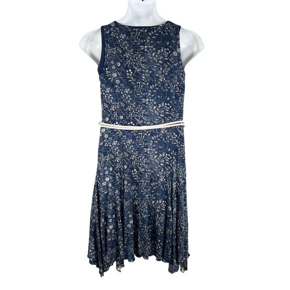 LRL Lauren Jeans Co Womens M Foliage Leaf Tank Dress Rope Belt Handkerchief Hem - Picture 2 of 16